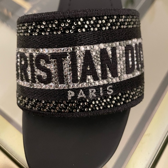 Dway Heeled Slide Black with Metallic Thread and Silver-Tone Strass - Picture 4 of 13